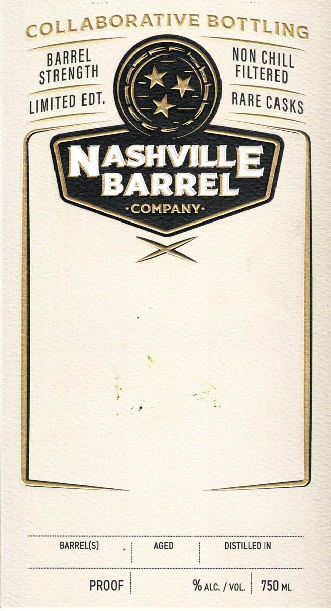 Nashville Barrel Company Collaborative Bottling label — the blank panel is where your logo and text go